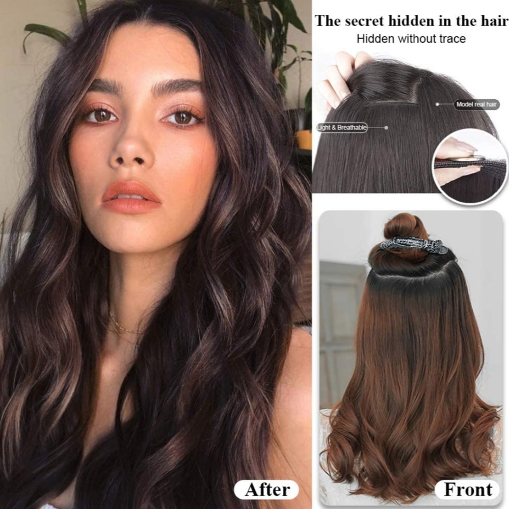 20 Inch Brown Wavy Clip In Hair Extensions - Picture 5 of 6